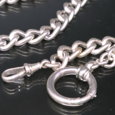 English Sterling Silver Curb Link Pocket Watch Chain | 21" Long, 62.9 DWTS TW